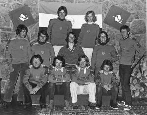 Coaches Butch Hoffman and Michel Rudigoz with their 1974 Junior National Team in Vail, Colorado.