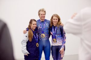 Ted Ligety with fellow Olympians Maddie Bowman and Mikaela Shiffrin at the Sochi Olympics