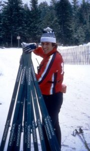 Ruff Patterson preparing skis for the pre-training for the 1980 Olympics