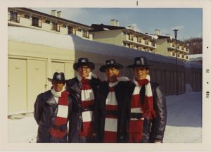 1972 US Olympic Team – Greg Swar, Ron Steele, Dana Zelanakas, Scott Berry. Sears & Roebuck sponsored pioneer uniforms.