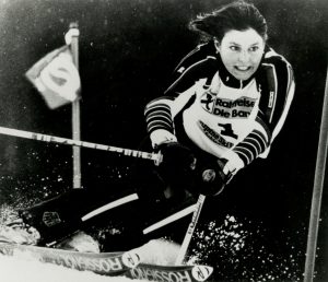 Christin Cooper competing in the 1982 FIS World Championships Slalom where she earned a silver medal.
