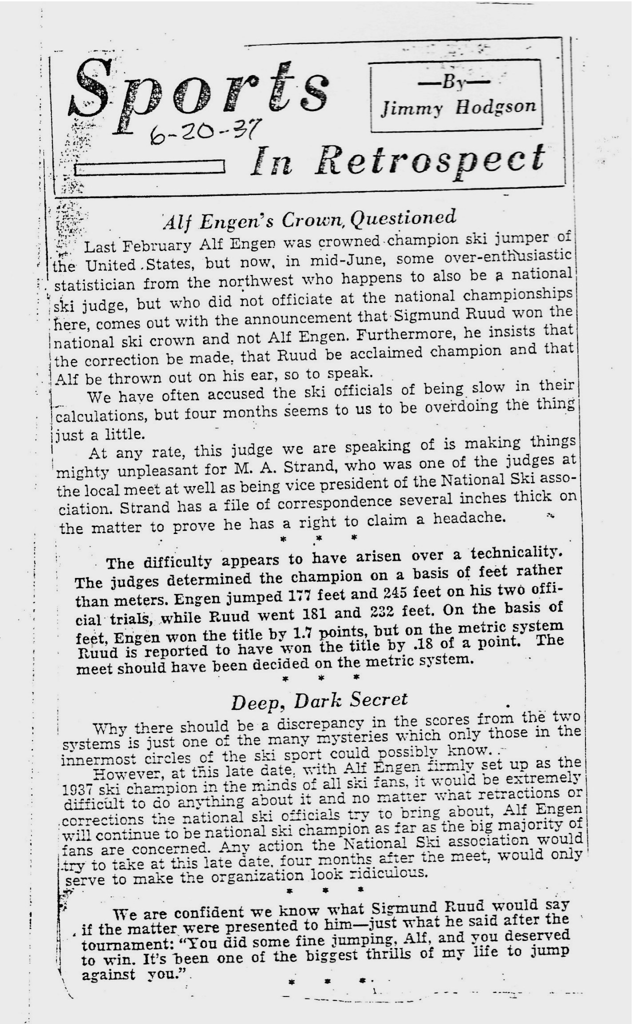 An article write-up discusses the controversy over who won the 1937 ...