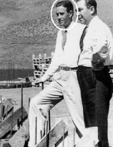 Averell Harriman and Steve Hannigan, Publicity Director of Sun Valley, looking over the foundation of the lodge during the summer of 1936.