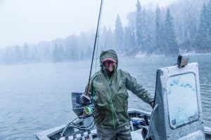 John Simms Fishing in Snow Storm