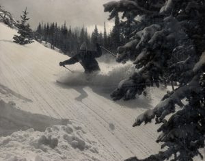 Mel Fletcher powder skiing at Park City, 1970.