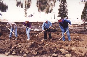 Groundbreaking for the Creekside Condominiums, 1994-95. L to R: Dave DeSeelhorst, Susan DeSeelhorst, Gary DeSeelhorst, Mike Goar.