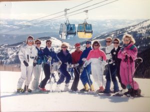 Raelene Davis skis with her marketing team in the 1980s.