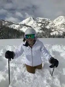 Raelene Davis in deep powder at Brighton.